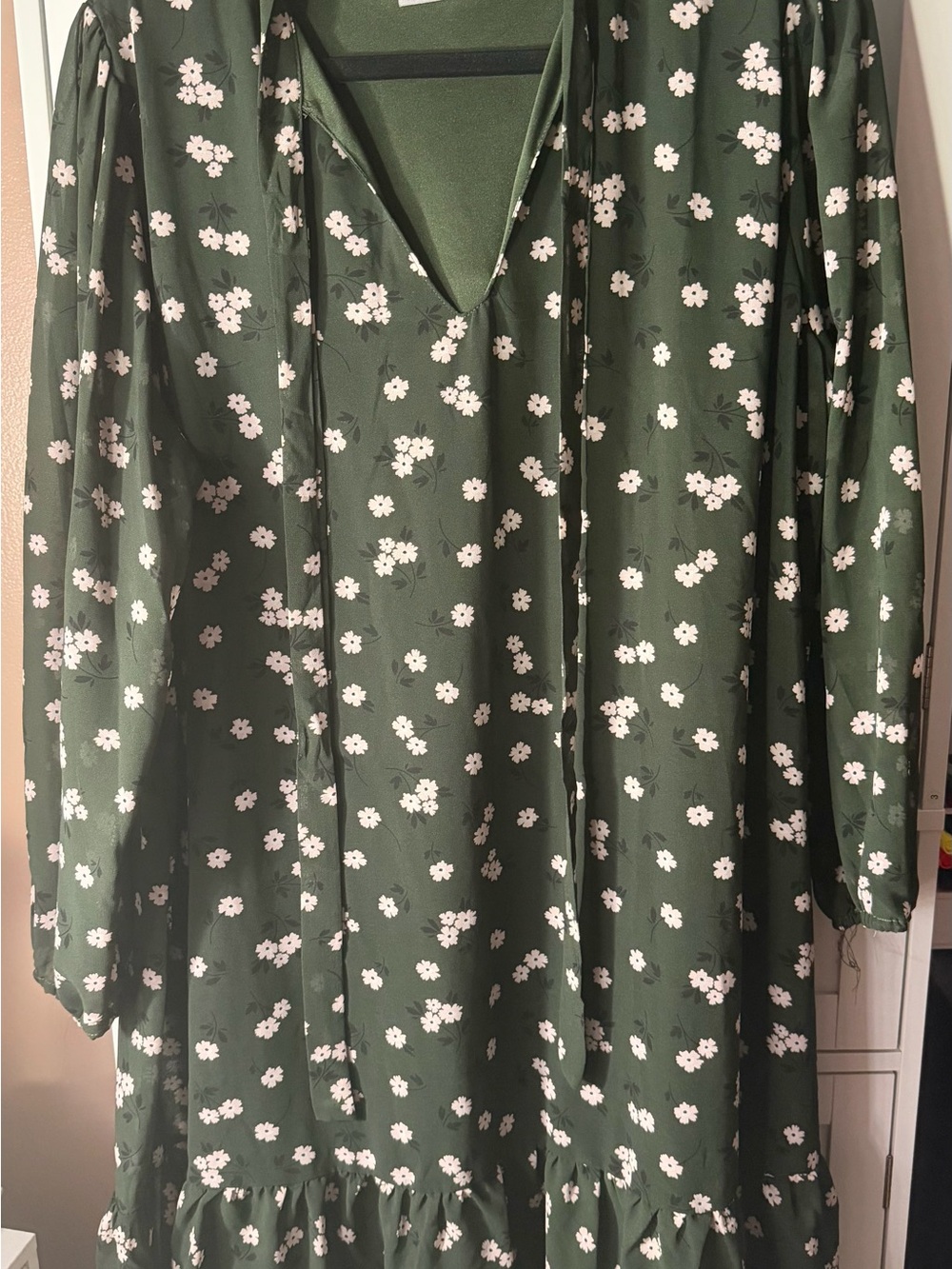 Green Floral Tie-Neck Women’s Midi dress
